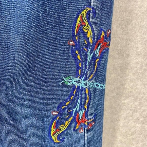Vintage 1990’s RVT Serve Piping Hot Jeans High Rise Embroidered Dragonfly 7/8 - Picture 3 of 12